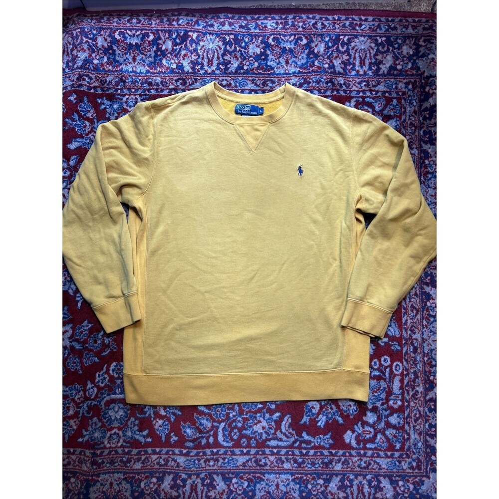 Vintage Polo Ralph Lauren Sweatshirt Men Large Yellow Crew Neck Sweater